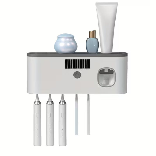 Smart Wall-Mounted Toothbrush Holder with Automatic Toothpaste Dispenser – USB Rechargeable