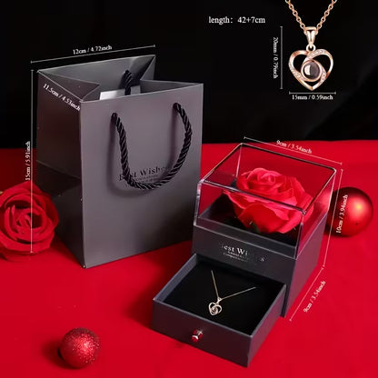 Preserved Rose Gift Box with 'I Love You in 100 Languages' Necklace – Perfect for Any Occasion