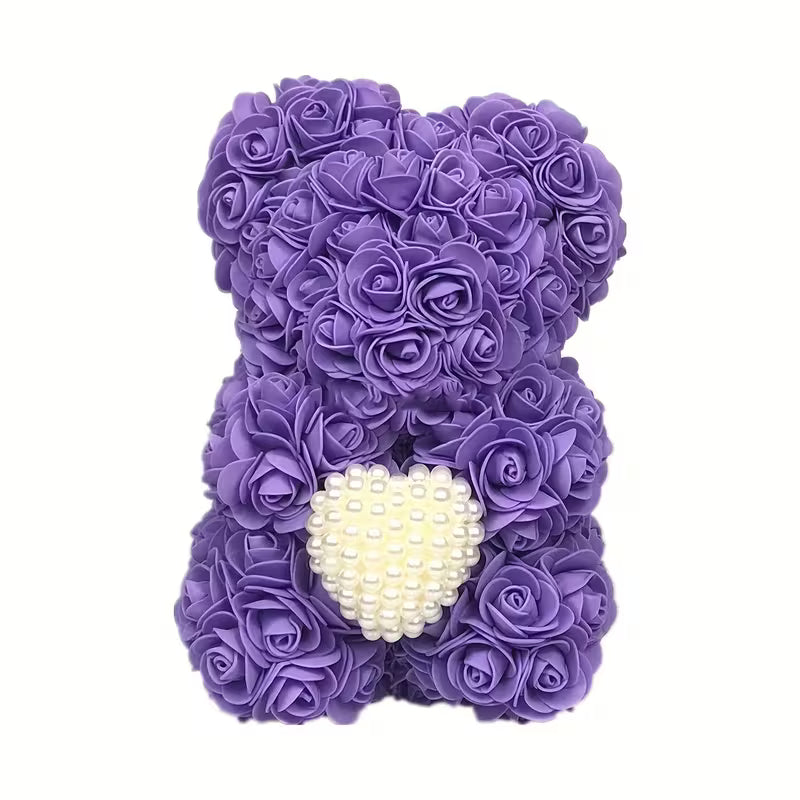Artificial Rose Flower Bear – Pearl Heart Eternal Rose Gift (No Box)