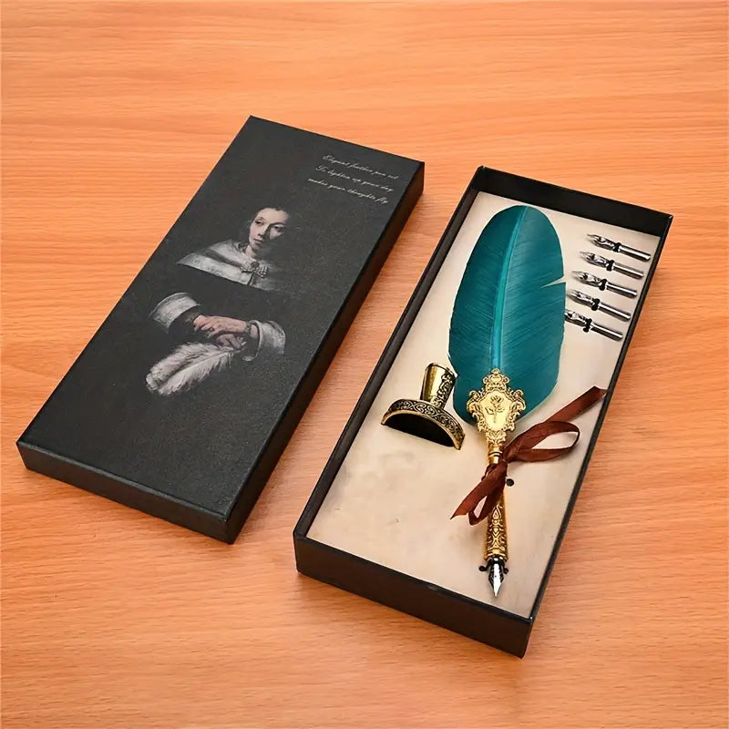 Vintage Fountain Dip Pen Set with 5 Nibs – Classic Writing Gift Box