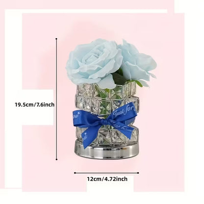 USB LED Rose Lamp – 3-Color Dimmable Light with Crystal Base & Heart Ribbon