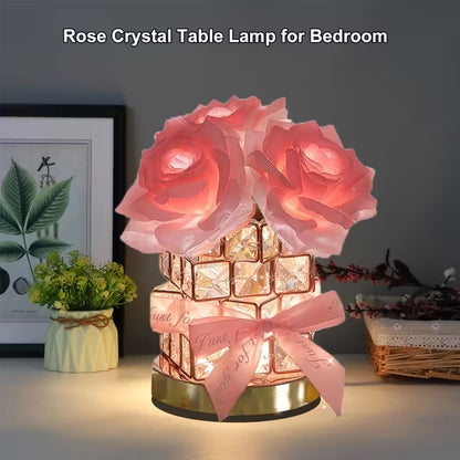 USB LED Rose Lamp – 3-Color Dimmable Light with Crystal Base & Heart Ribbon