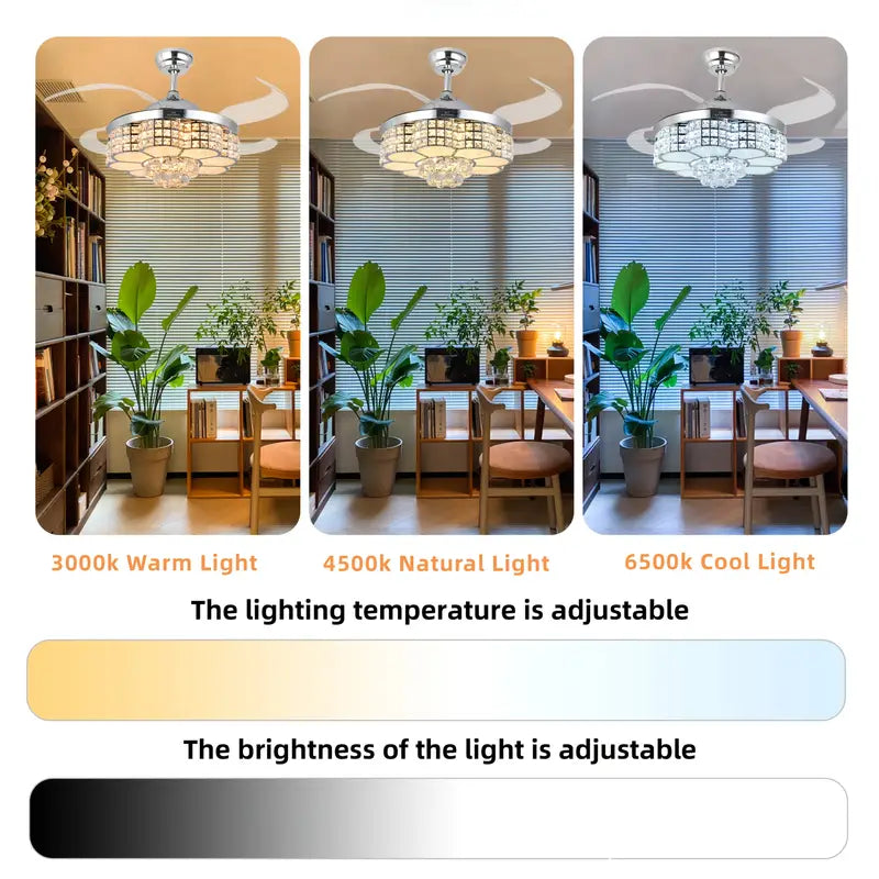 Crystal RGB Ceiling Fan with Light & Bluetooth Speaker – Remote & App Control