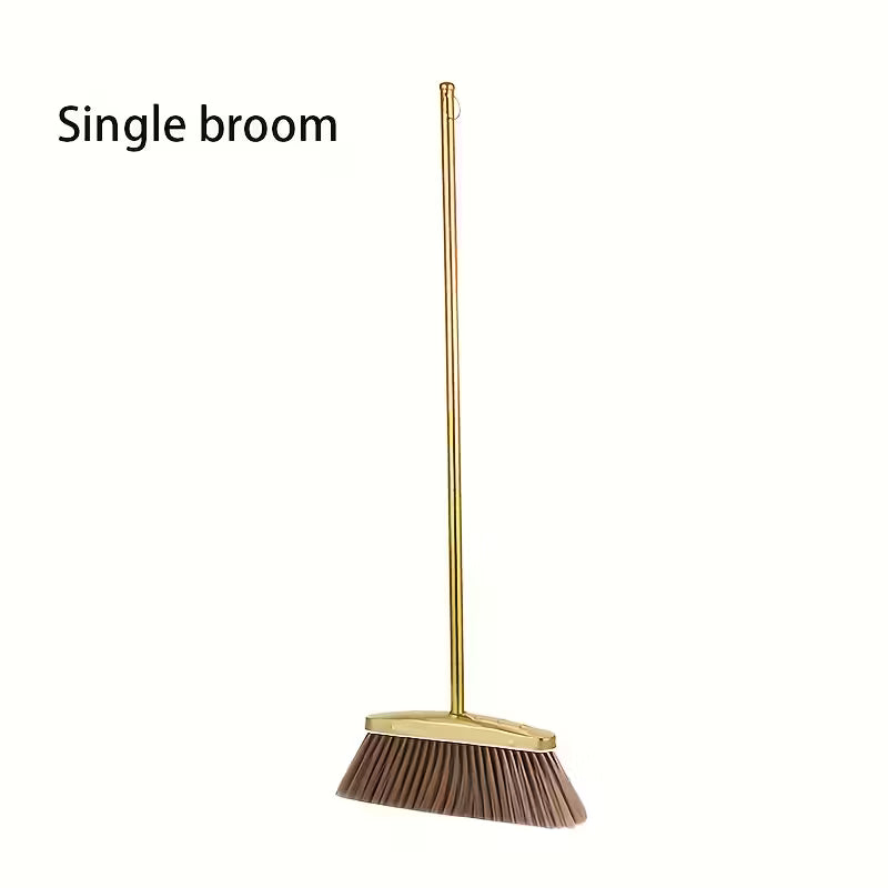 Golden Stainless Steel Broom & Dustpan Set – Upright Design with Hair Removal Feature