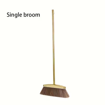 Golden Stainless Steel Broom & Dustpan Set – Upright Design with Hair Removal Feature