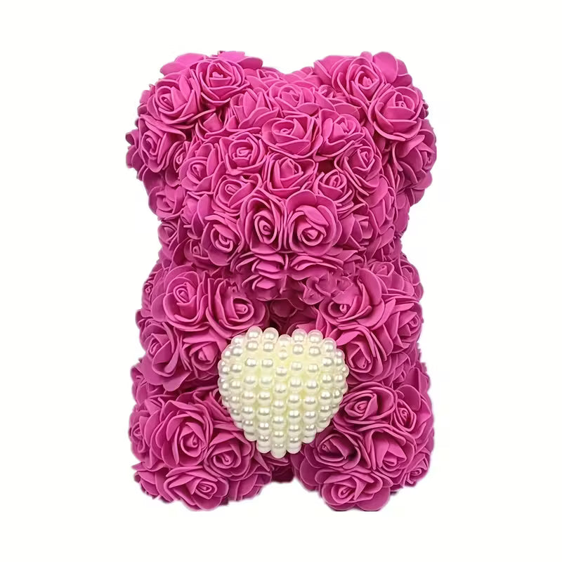 Artificial Rose Flower Bear – Pearl Heart Eternal Rose Gift (No Box)