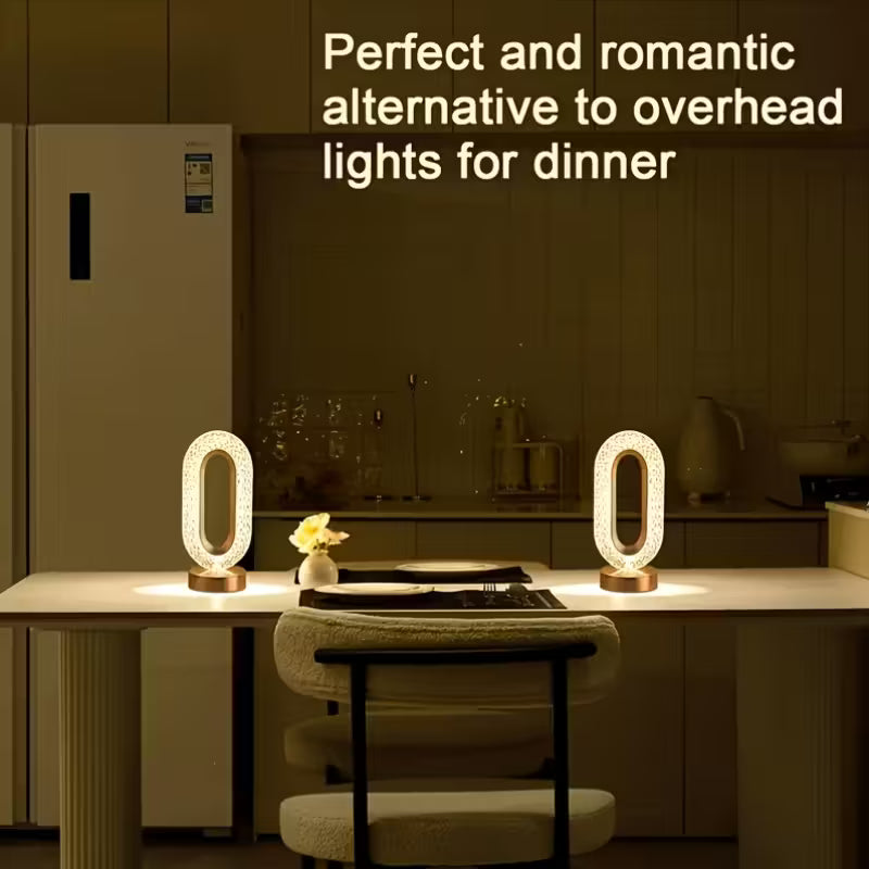 2pcs LED Acrylic Crystal Table Lamps – 3-Color Adjustable USB Ambient Night Lights