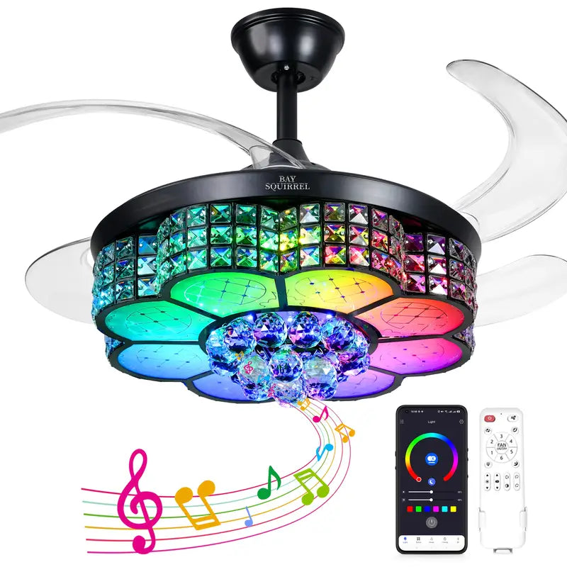 Crystal RGB Ceiling Fan with Light & Bluetooth Speaker – Remote & App Control