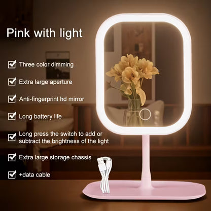 LED Makeup Mirror with 3 Lighting Modes – Rechargeable Foldable Vanity Mirror for Travel