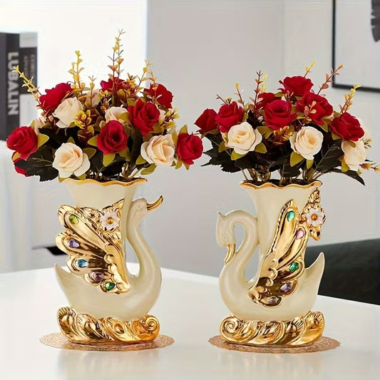 2pcs Elegant Swan Ceramic Vases – Vintage Style Centerpieces for Home Decor