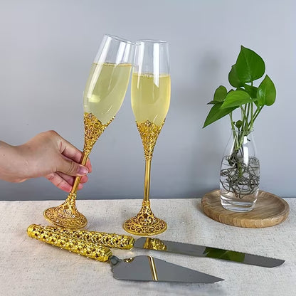 4pcs Elegant Champagne Flutes Set with Rhinestones – Reusable Wedding Glassware