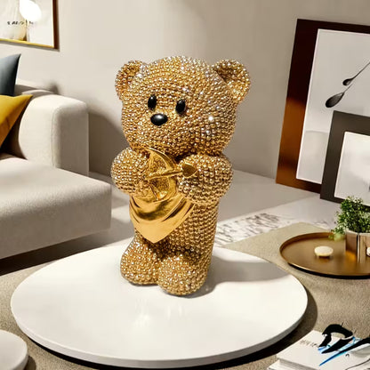 Golden Teddy Bear with Cupid’s Arrow – Elegant Resin Tabletop Decor & Gift
