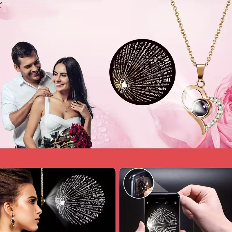 Rose Bear Gift Box with 'I Love You' Projection Pendant Necklace – Elegant Gift for Her
