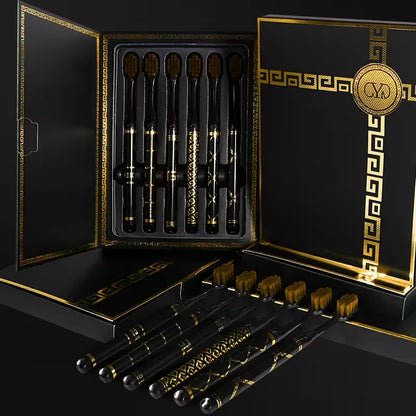 6pcs Soft-Bristle Toothbrush Set – Black & Gold Travel Gift Box Edition