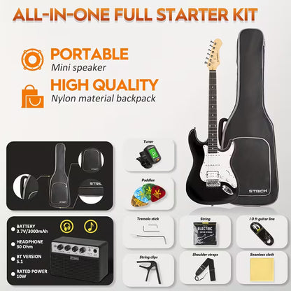 STRICH 39" Electric Guitar Kit – Full Set with Amp & Accessories (Black)