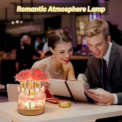 USB LED Rose Lamp – 3-Color Dimmable Light with Crystal Base & Heart Ribbon