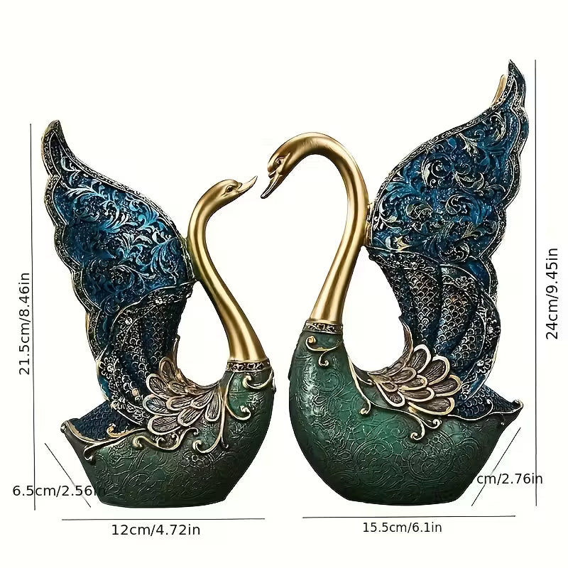 Hand-Painted Couple Swan Resin Ornaments – Romantic Home & Office Decor