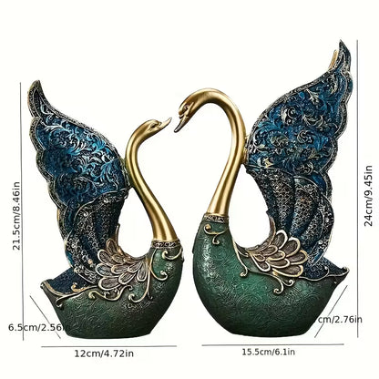 Hand-Painted Couple Swan Resin Ornaments – Romantic Home & Office Decor