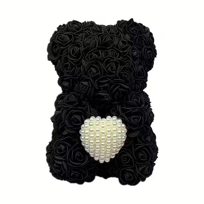 Artificial Rose Flower Bear – Pearl Heart Eternal Rose Gift (No Box)