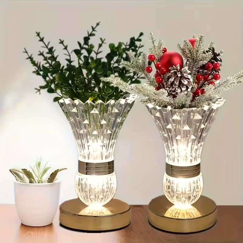 Modern Crystal Vase Table Lamp – Adjustable Warm Light, USB Plug-In Decor