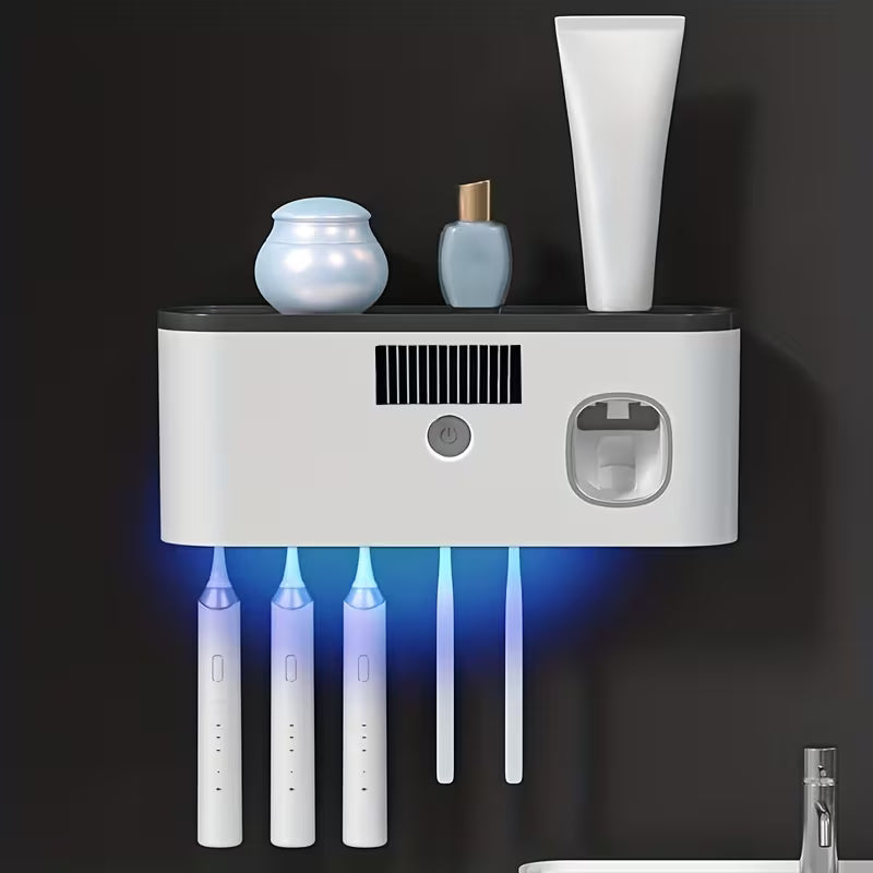 Smart Wall-Mounted Toothbrush Holder with Automatic Toothpaste Dispenser – USB Rechargeable