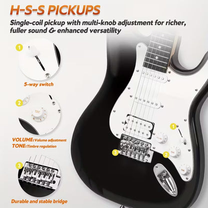STRICH 39" Electric Guitar Kit – Full Set with Amp & Accessories (Black)