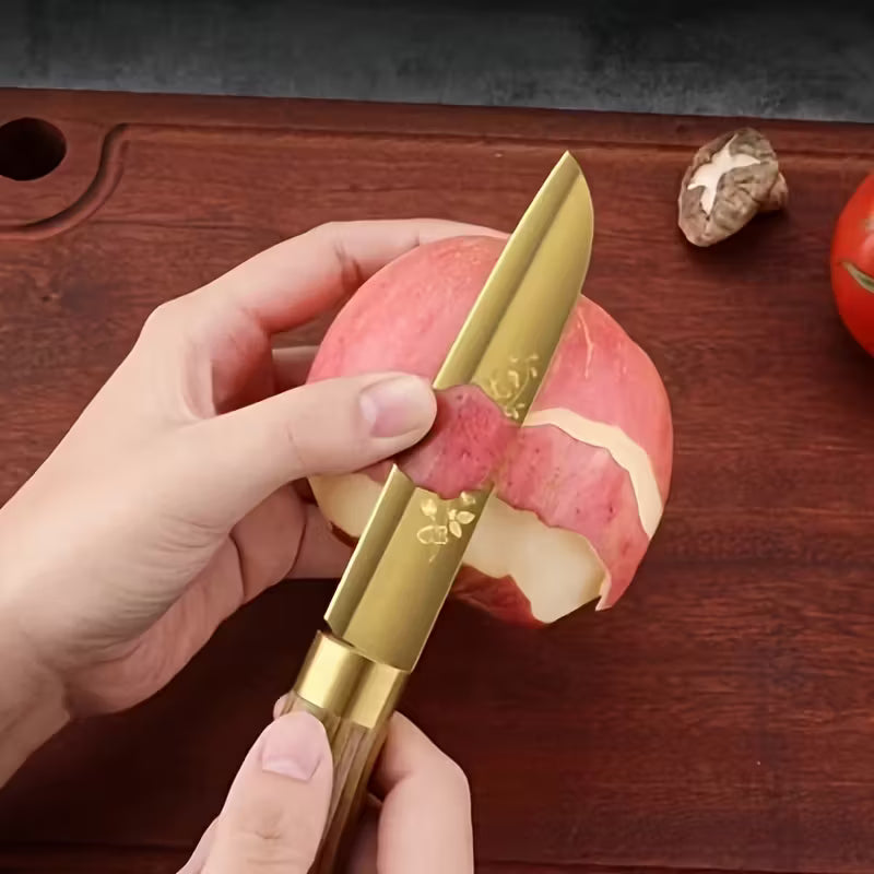 Golden Stainless Steel Kitchen Knife Set – Elegant Wood Handle & Premium Blades