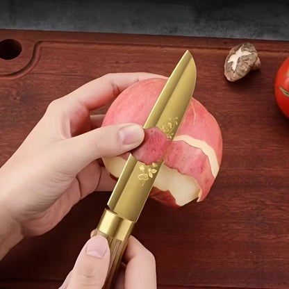 Golden Stainless Steel Kitchen Knife Set – Elegant Wood Handle & Premium Blades