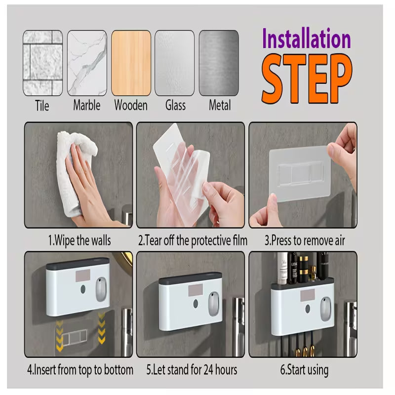 Smart Wall-Mounted Toothbrush Holder with Automatic Toothpaste Dispenser – USB Rechargeable