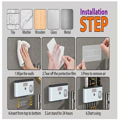 Smart Wall-Mounted Toothbrush Holder with Automatic Toothpaste Dispenser – USB Rechargeable