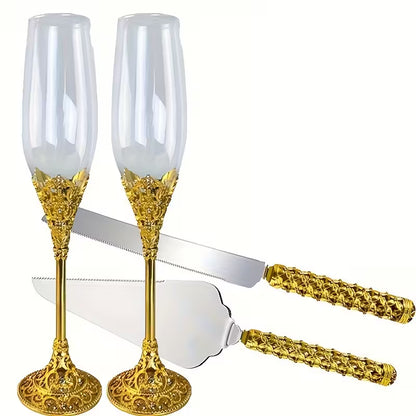 4pcs Elegant Champagne Flutes Set with Rhinestones – Reusable Wedding Glassware
