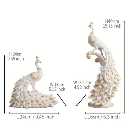 Modern White Peacock Figurine – Hand-Painted Resin Wedding & Holiday Decor