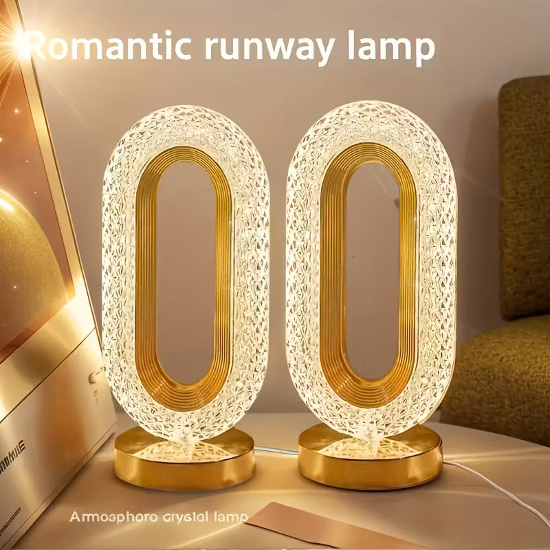 2pcs LED Acrylic Crystal Table Lamps – 3-Color Adjustable USB Ambient Night Lights