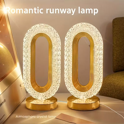 2pcs LED Acrylic Crystal Table Lamps – 3-Color Adjustable USB Ambient Night Lights
