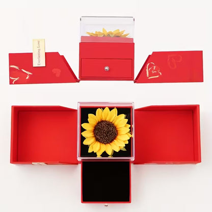 Red Acrylic Sunflower Jewelry Gift Box with Clear Window – Secure Closure