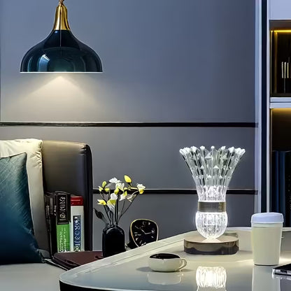 Modern Crystal Vase Table Lamp – Adjustable Warm Light, USB Plug-In Decor