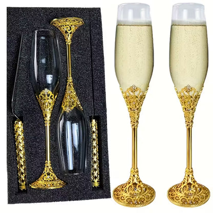 4pcs Elegant Champagne Flutes Set with Rhinestones – Reusable Wedding Glassware