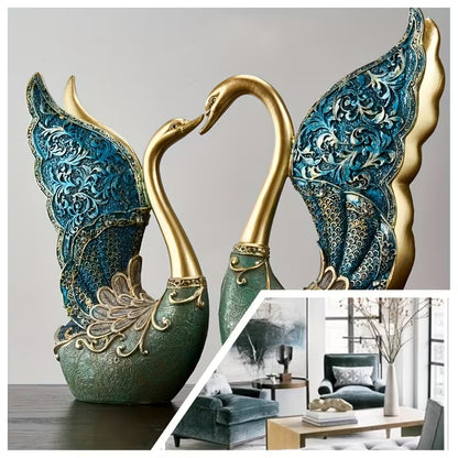Hand-Painted Couple Swan Resin Ornaments – Romantic Home & Office Decor