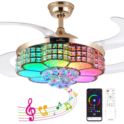 Crystal RGB Ceiling Fan with Light & Bluetooth Speaker – Remote & App Control