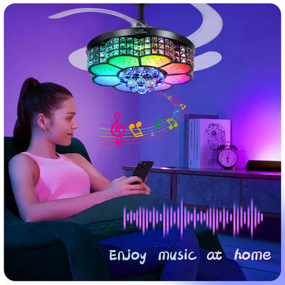 Crystal RGB Ceiling Fan with Light & Bluetooth Speaker – Remote & App Control