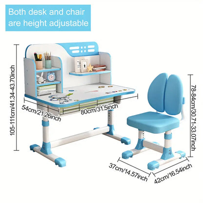 Adjustable Kids Study Desk & Chair Set – Blue Astronaut Theme