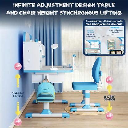 Adjustable Kids Study Desk & Chair Set – Blue Astronaut Theme