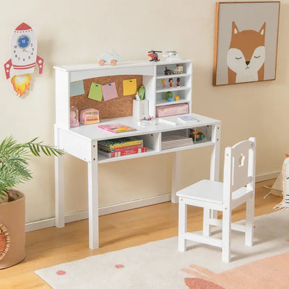 Kids Study Desk & Chair Set with Hutch and Bulletin Board