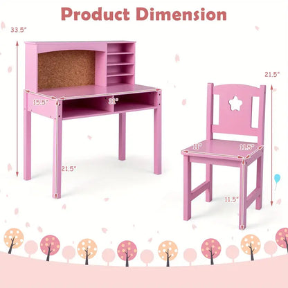 Kids Study Desk & Chair Set with Hutch and Bulletin Board
