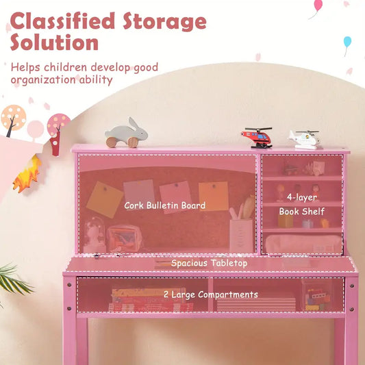 Kids Study Desk & Chair Set with Hutch and Bulletin Board