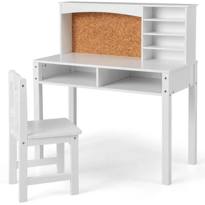 Kids Study Desk & Chair Set with Hutch and Bulletin Board