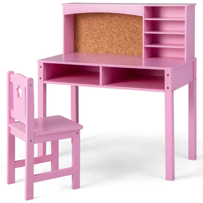 Kids Study Desk & Chair Set with Hutch and Bulletin Board