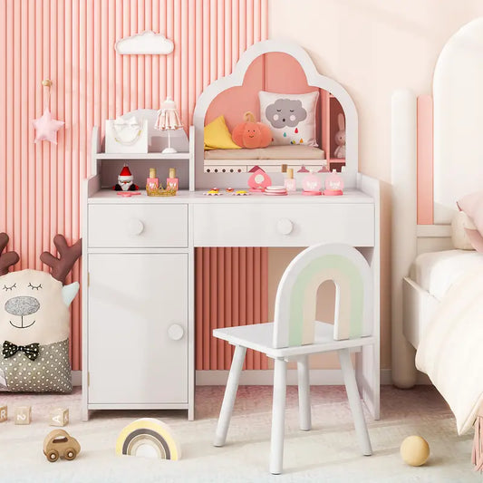Kids Vanity Set with Cloud Mirror & Storage – Princess Makeup Table (Ages 3–7)
