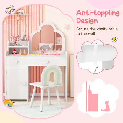 Kids Vanity Set with Cloud Mirror & Storage – Princess Makeup Table (Ages 3–7)
