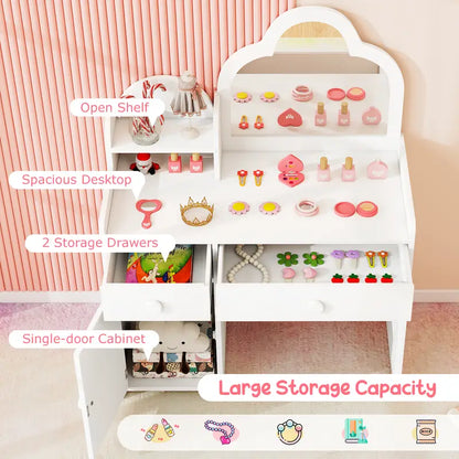 Kids Vanity Set with Cloud Mirror & Storage – Princess Makeup Table (Ages 3–7)